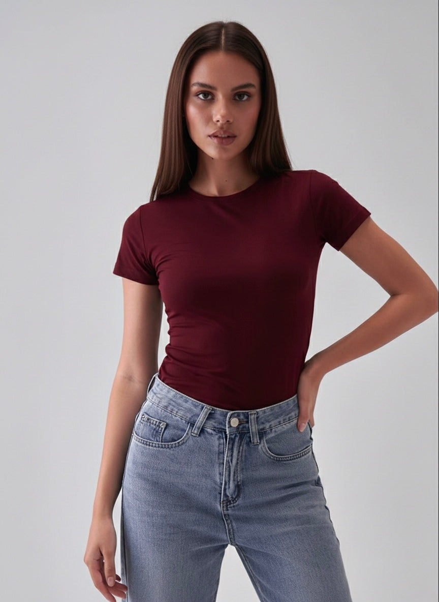 Half-Sleeve Cotton in Burgundy