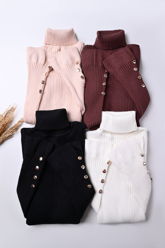 High-neck button pullover